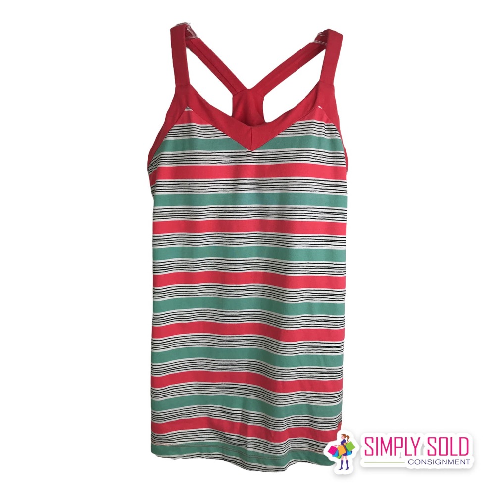 Patagonia Women's Pink Green Black White Striped Hotlin Athleisure Tank Top Sz S